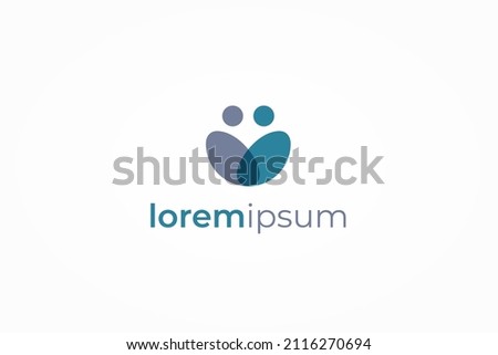 Abstract People Logo. Grey and Blue Shapes Human Icon isolated on White Background. Usable for Teamwork and Family Logos. Flat Vector Logo Design Template Element.