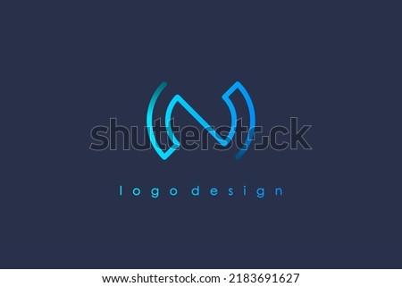 Simple Initial Letter N Logo. Blue Circular Rounded Line Infinity Style isolated on Blue Background. Usable for Business and Technology Logos. Flat Vector Logo Design Template Element. Foto stock © 