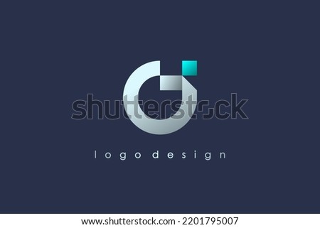 Initial Letter G and J Linked Logo. White and Blue Circle Shape Origami Style isolated on Blue Background. Usable for Business and Branding Logos. Flat Vector Logo Design Template Element.