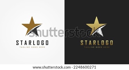 Gold Star Logo. Luxury Star Icon with Scribble Lines isolated on Double Background. Usable for Business and Branding Logos. Flat Vector Logo Design Template Element.