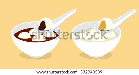 Sweet dumpling with black sesame and peanut paste filling in bowl, usually eat in Chinese New Year's Eve, Chinese Winter Solstice Festival, Mid-Autumn Festival or Lantern Festival