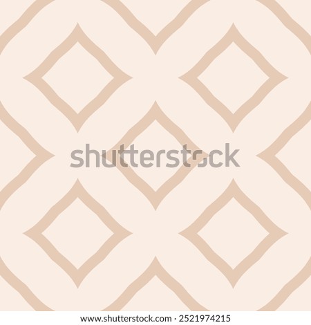 Abstract vector geometric seamless pattern. Subtle beige texture with big diamond shapes, outline rhombuses, stars, grid. Simple minimal ornamental background. Repeating design for decor, textile