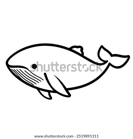 A simple line drawing of a whale, showcasing its shape and features in a minimalist style.