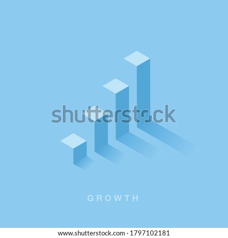 Growth or increase design concept. Graph bar growing up. Success achievement or goal business motivation. Infographic elements 3d dimension isometric vector illustration