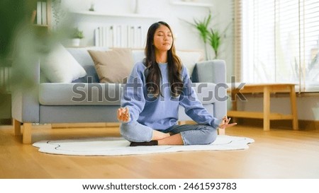 Similar – Image, Stock Photo Woman practicing yoga in various poses (asana)