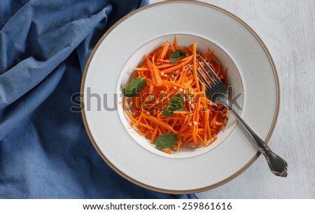 Vegetarian salad made from grated carrots with peanut, healthy food project, good food for life