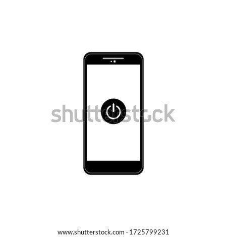 Illustration icon turn off phone button, phone prohibited, battery saving, black button, isolated smartphone, low battery aware