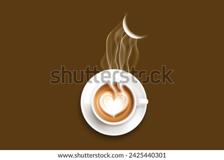 A cup of coffee with a heart shape cream. coffee with Eid celebration concept. Eid Mubarak concept with coffee cup vector illustration. 