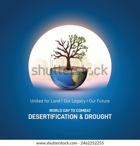 Earth Day or World Environment Day, Combat Desertification and Drought concept. Climate change and global warming theme. Save our Planet, protect green nature. Live and dry tree on globe in hand.