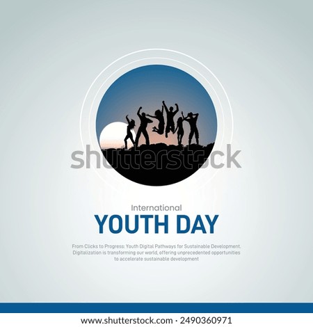 International Youth Day 2024 creative banner, poster, social media post, template, background, postcard design. From Clicks to Progress: Youth Digital Pathways for Sustainable Development.