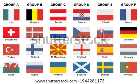 Flags of participating teams with text for the 2020 cup 