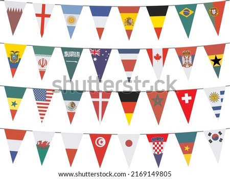 Garlands with pennants of different countries isolated on a white background