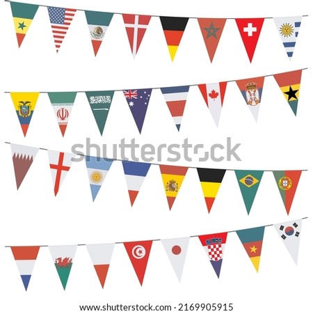 Garlands with pennants of different countries isolated on a white background	
