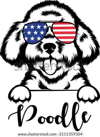 Peeking Poodle With Sunglasses American Flag Vector Image Patriotic Poodle 4th July Poodle Cricut Silhouette Outline Head Poodle