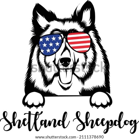 Shetland Sheepdog Vector Image Usa Flag Peeking Dog Silhouette Outline 