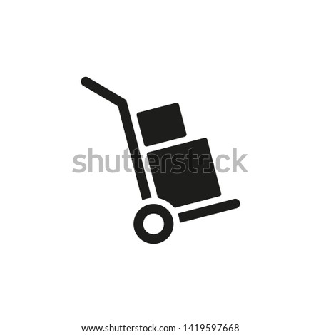 Handcart icon. A handcart with a box vector. Wheelbarrow for transportation of cargo. Isolated.