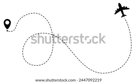 Airplane line path routes. Travel vector icon. Travel from start point and dotted line tracing. Plane routes flight air dotted isolated illustration.