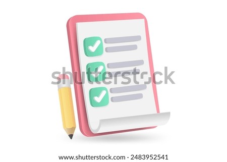 3d white clipboard task management todo check list with pencil, fast work on project plan, efficient work on project plan, fast progress, level up concept, assignment and exam checklist icon.