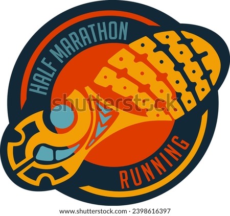 half marathon writing with round  logo color design with footprint  