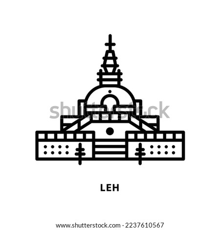 Indian city icon. Leh-Shanti Stupa. Ladak. Minimal vector illustration, linear style