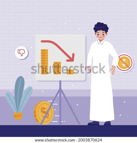 Saudi Arab boy character losses money illustration theme vector