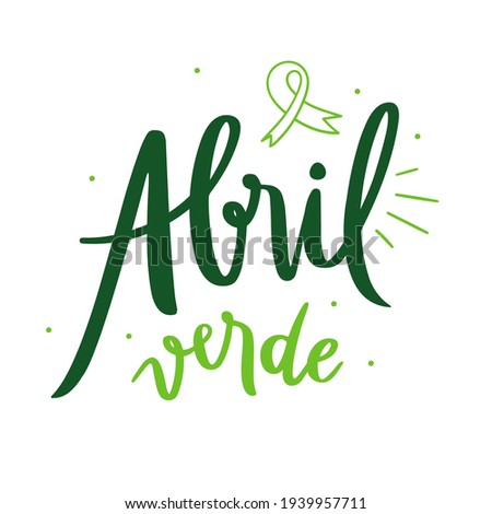 Abril Verde. Green April. month for health and safety at work. ribbon drawing. Vector. Foto stock © 