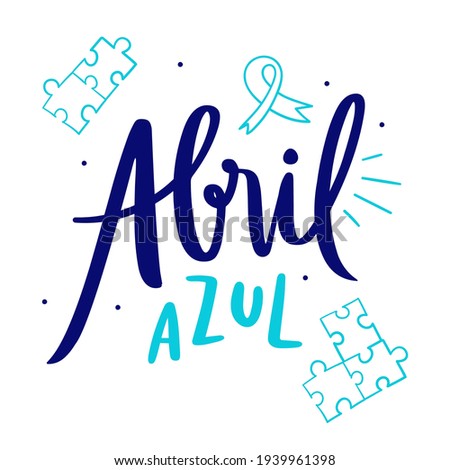 Abril Azul. blue april. awareness month about autism. Ribbon vector. puzzle draw.  Foto stock © 