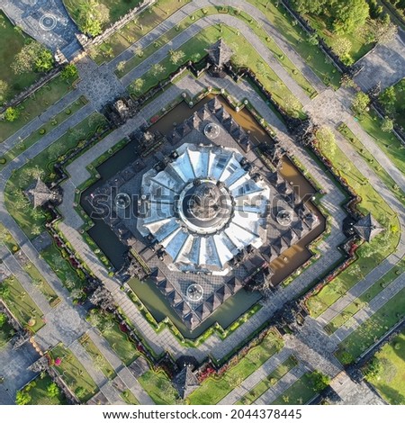 Bajra Sandhi Monument Architecture Denpasar Bali. A typical Balinese building made of black natural stone. Viewed from above with a drone. Very majestic and beautiful Stok fotoğraf © 