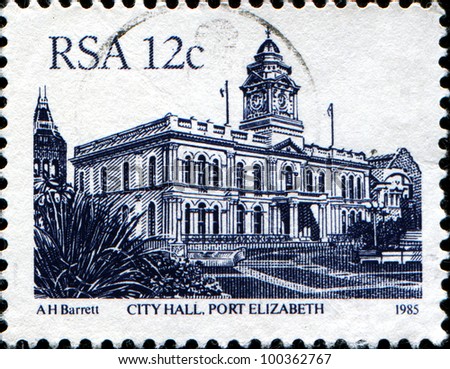 SOUTH AFRICA - CIRCA 1985: A stamp printed in South Africa shows City Hall in Port Elizabeth, series, circa 1985