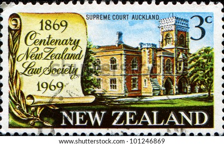 NEW ZEALAND - CIRCA 1969: A stamp printed in New Zealand honoring Centenary of New Zealand Law Society, shows Supreme Court Building, Auckland, circa 1969