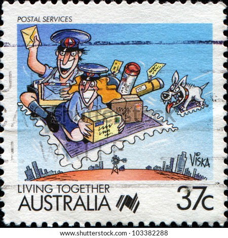 AUSTRALIA - CIRCA 1988: A stamp printed in Australia shows Living Together, celebrating postal service, circa 1988