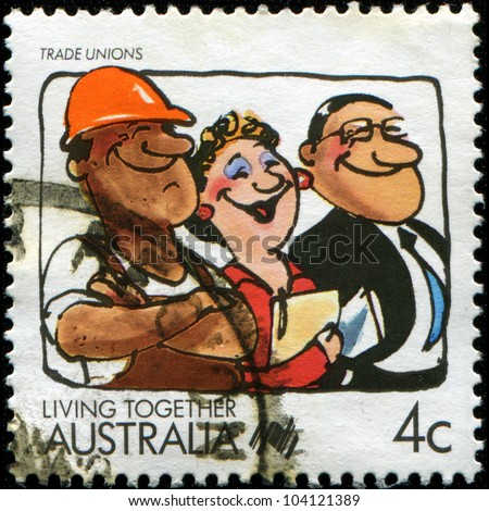 AUSTRALIA - CIRCA 1988: A stamp printed in Australia shows Living Together, celebrating Trade Unions, circa 1988
