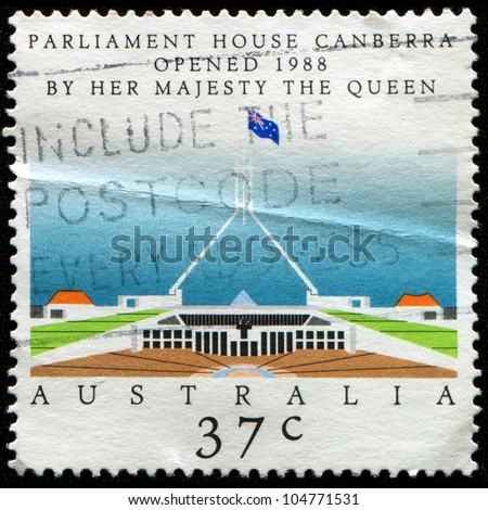 AUSTRALIA - CIRCA 1988: A stamp printed in  Australia shows Opening of Parliament House, Canberra, circa 1988