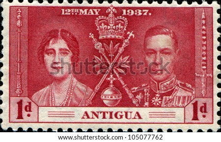 ANTIGUA - CIRCA 1937 A stamp printed in Antigua honoring coronation of King George 6th, circa 1937