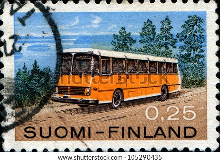 FINLAND - CIRCA 1971: A stamp printed in Finland shows retro passenger bus, circa 1971