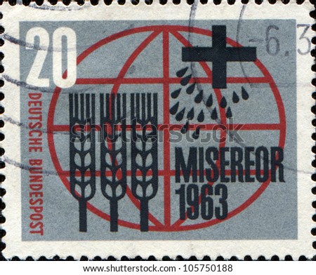 GERMANY - CIRCA 1963: A stamp printed in  German Federal Republic honoring miserior freedom from hunger, circa 1963
