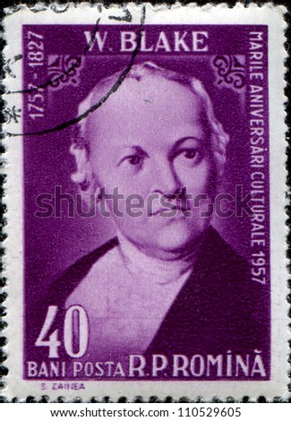 ROMANIA - CIRCA 1958: A stamp printed in Romania shows William Blake - an English poet, painter, and printmaker, circa 1958.