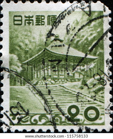 JAPAN - CIRCA 1953: A stamp printed in Japan shows Chuson Temple - Chuson-ji is a Buddhist temple in Hiraizumi, Iwate Prefecture, circa 1953