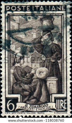 ITALY - CIRCA 1950: A stamp printed in  Italy shows Lace-making, Abruzzi e Molise, circa 1950