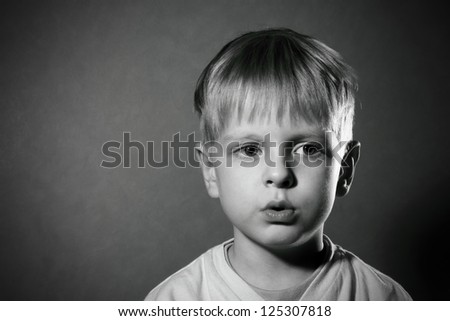 Black And White Portrait Of Cute Little Boy Stock Photo 125307818 ...