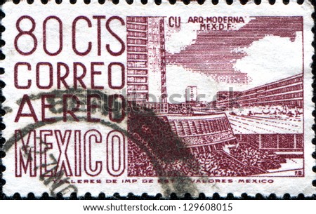 MEXICO - CIRCA 1958: A stamp printed in Mexico shows modern architecture of Mexico City, Mexico City University Stadium, circa 1958