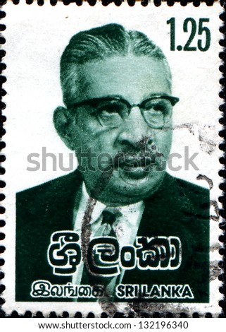SRI LANKA  - CIRCA 1979: A stamp printed in Sri Lanka shows Don Stephen Senanayake, the first Prime Minister of Ceylon, circa 1979