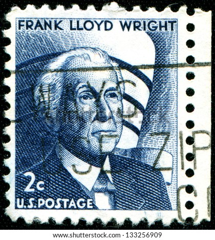 USA - CIRCA 1966: A stamp printed in United States of America shows Frank Lloyd Wright (architect) and Guggenheim Museum,  from the series \