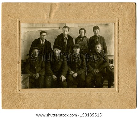 USSR - CIRCA 1930s: Antique photo shows workers, USSR, 1930s