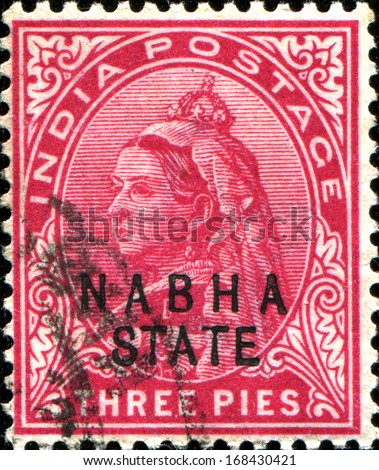 INDIA - CIRCA 1897: A stamp printed in India shows UK Queen Victoria, circa 1897