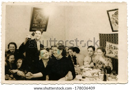 ESTONIA - CIRCA 1950s: An antique photo of big party