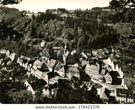 GERMANY, BAD BERNECK - CIRCA 1960s: An antique photo of Hotel Heissinger, Bad Berneck im Fichtelgebirge, spa town in the district of Bayreuth, in Bavaria