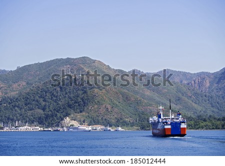 TURKEY, MARMARIS - April 26, 2013: ferry from Rhodes Islad, Greece arrived to Marmaris, Turkey