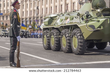 UKRAINE, KYIV - 23 Aug, 2014: Military vehicles in the parade. -- In Kiev, the first time in five years, was the official military parade. The sixth in the history of independent Ukraine.