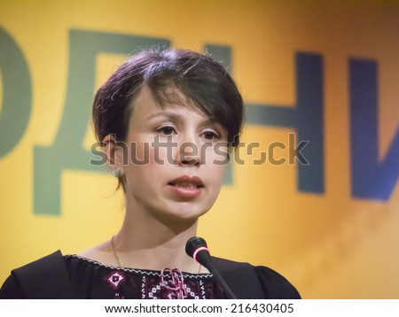 UKRAINE, KYIV - September 10, 2014: Social activist Tatyana Chornovil. -- Prime Minister Yatsenyuk headed the newly formed political council of the People\'s Front.